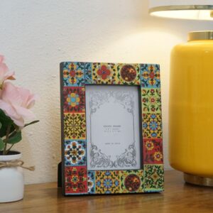 Elin Multicolor Floral Print Mango Wood Photo Frame