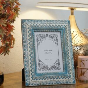 Israh Blue and White Abstract Mango Wood Photo Frame