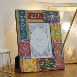 Orion Multi color Abstract Design Mango Wood Photo Frame