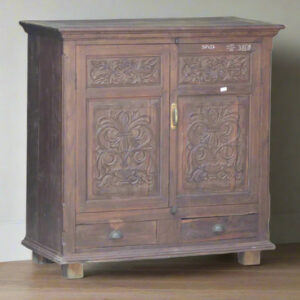 Wooden Handcarved Two Drawer Cabinet