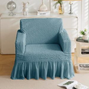 Refined Ruffles Solid Sofa Cover (Blue) - Single Seater