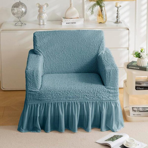 Refined Ruffles Solid Sofa Cover (Blue) - Single Seater
