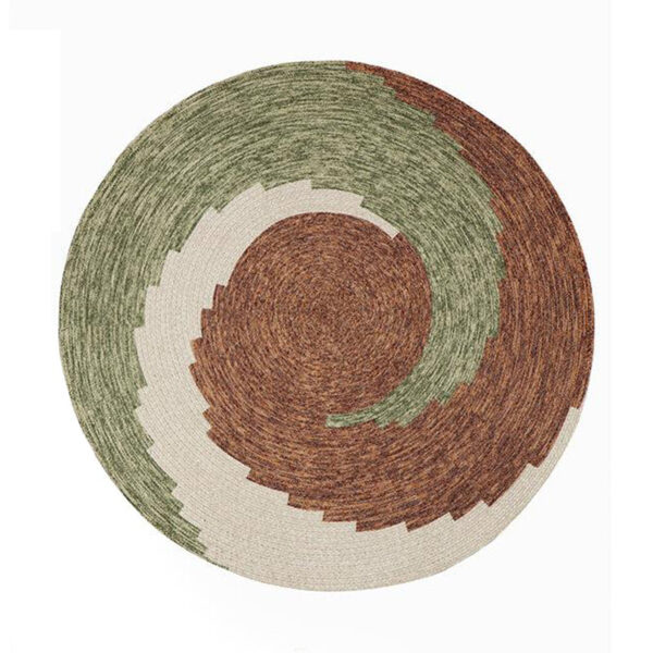 Spiro Round Rug - Green & Brown