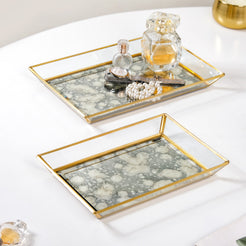 Abstract Design Printed Glass Vanity Tray Set Of 2