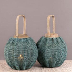 Acute Azure (Blue) Wooden Lanterns (Set of 2)