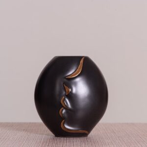 Walk On The Bright Side (Round, Black, Gold) Ceramic Vase