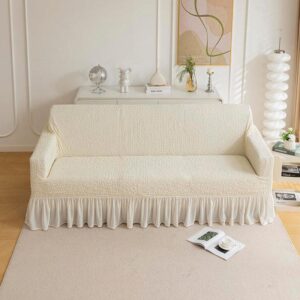 Refined Ruffles Solid Sofa Cover - Cream