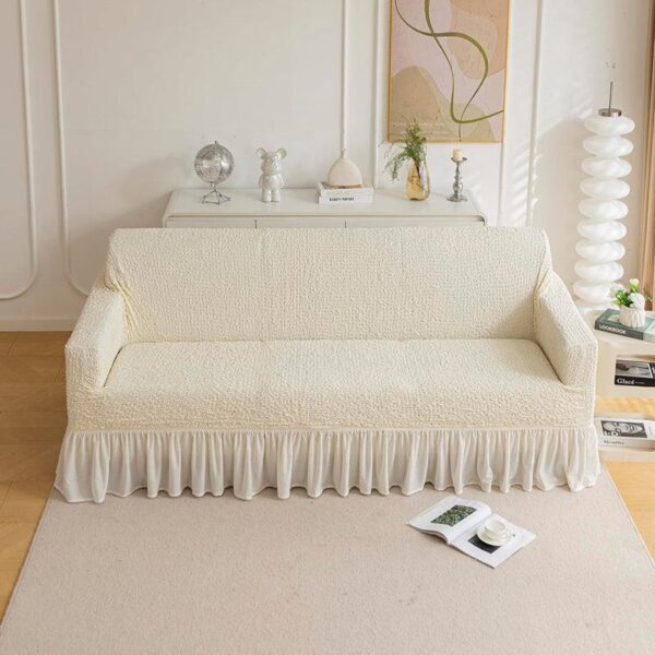 Refined Ruffles Solid Sofa Cover - Cream