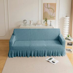 Refined Ruffles Solid Sofa Cover - Blue