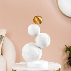 Modern Spheres Sculpture White And Gold