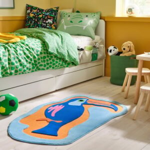 Rug, low pile, blue orange/toucan, 83x125 cm (2 ' 9 "x4 ' 1 ")