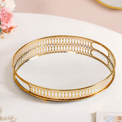 Gold Round Metal Mirror Tray For Decor