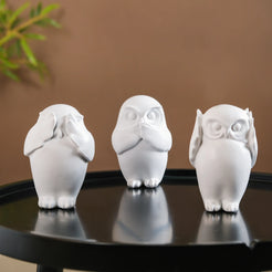 Minimalist Wise Owls Showpiece White Set Of 3