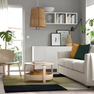 Rug, low pile, beige-green/dark blue, 200x300 cm (6 ' 7 "x9 ' 10 ")