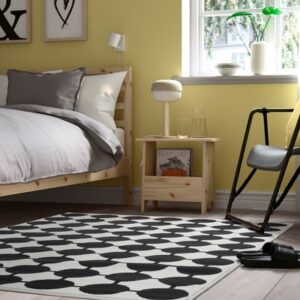 Rug, low pile, white/black dotted, 133x195 cm (4 ' 4 "x6 ' 5 ")