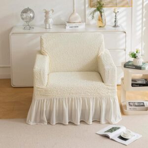 Refined Ruffles Solid Sofa Cover (Cream) - Single Seater