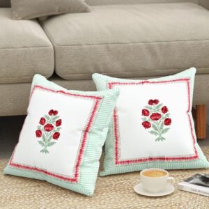 Chameli Cascade Jaipuri Block Print Cushion Cover - Set Of Two